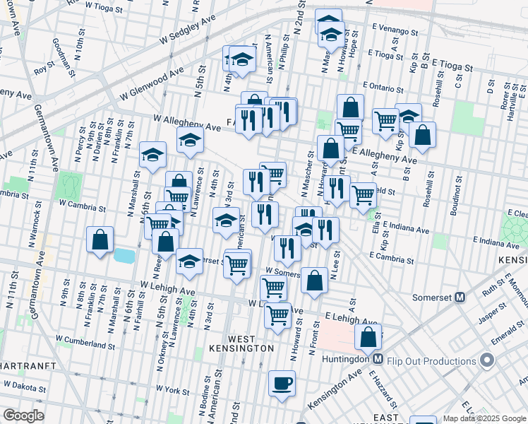 map of restaurants, bars, coffee shops, grocery stores, and more near 2946 North 2nd Street in Philadelphia