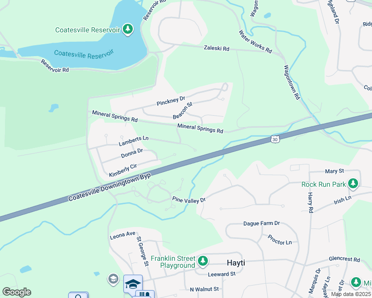 map of restaurants, bars, coffee shops, grocery stores, and more near 48 Lamberts Lane in Coatesville