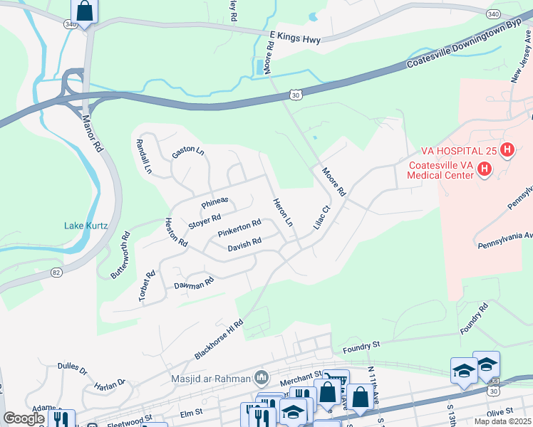 map of restaurants, bars, coffee shops, grocery stores, and more near 216 Pinkerton Road in Chester County