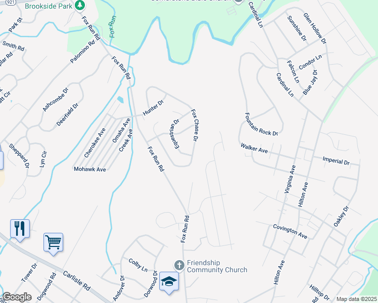 map of restaurants, bars, coffee shops, grocery stores, and more near 3670 Fox Chase Drive in Dover