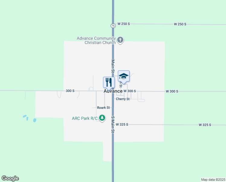 map of restaurants, bars, coffee shops, grocery stores, and more near in Advance