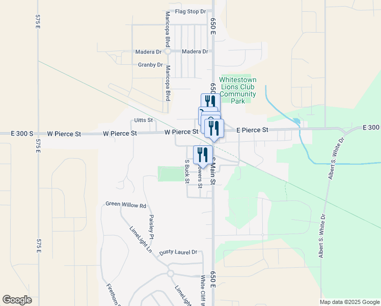 map of restaurants, bars, coffee shops, grocery stores, and more near in Whitestown