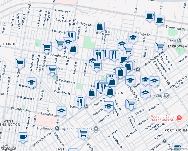 map of restaurants, bars, coffee shops, grocery stores, and more near 518 East Clearfield Street in Philadelphia