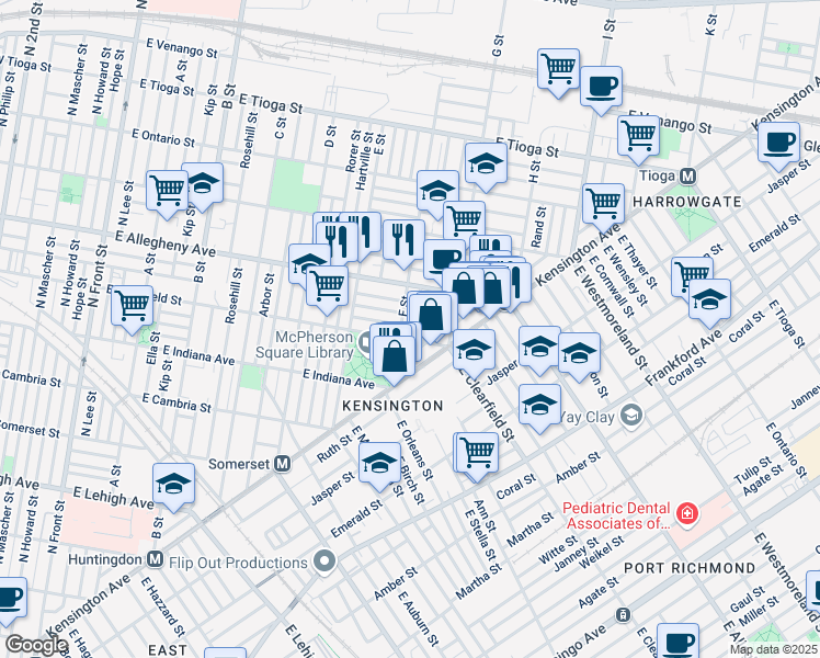 map of restaurants, bars, coffee shops, grocery stores, and more near 3131 Weymouth Street in Philadelphia