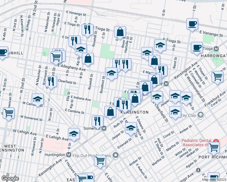 map of restaurants, bars, coffee shops, grocery stores, and more near 518 East Clearfield Street in Philadelphia
