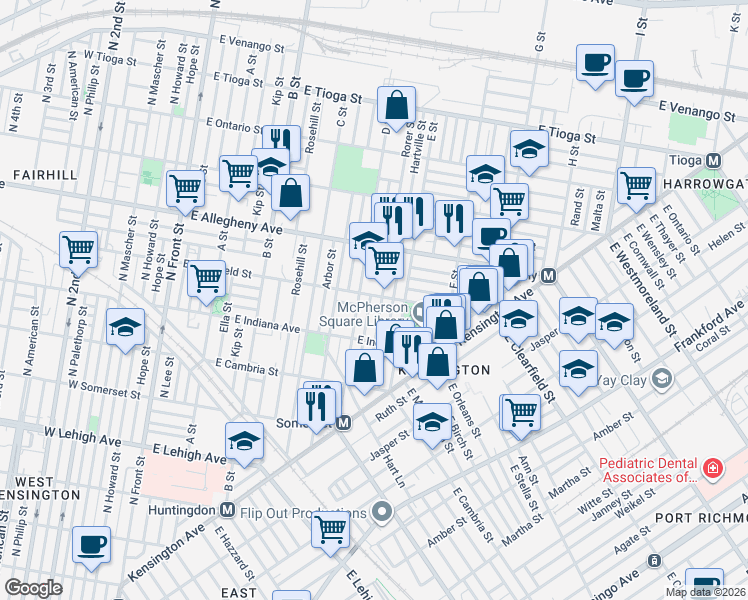 map of restaurants, bars, coffee shops, grocery stores, and more near 3100 D Street in Philadelphia