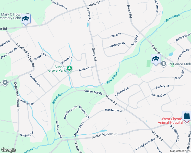 map of restaurants, bars, coffee shops, grocery stores, and more near 1241 Red Fox Lane in West Chester