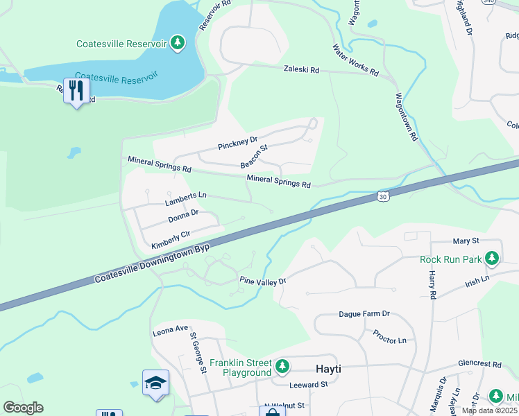 map of restaurants, bars, coffee shops, grocery stores, and more near 48 Lamberts Lane in Coatesville