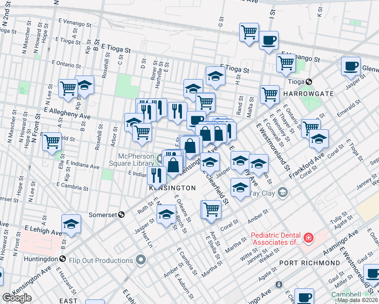 map of restaurants, bars, coffee shops, grocery stores, and more near 3119 Custer Street in Philadelphia