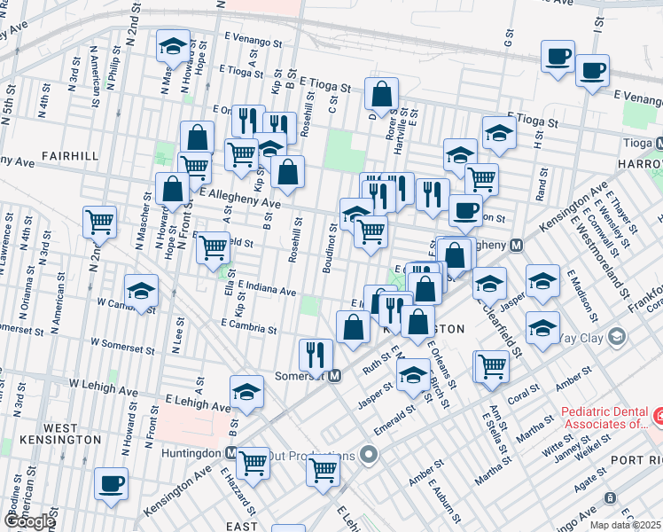 map of restaurants, bars, coffee shops, grocery stores, and more near 437 East Elkhart Street in Philadelphia