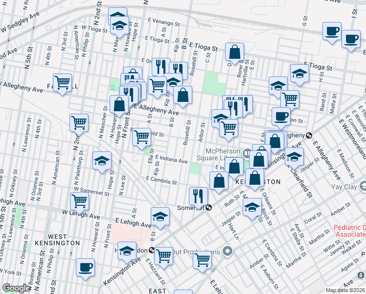 map of restaurants, bars, coffee shops, grocery stores, and more near 3046 Rosehill Street in Philadelphia
