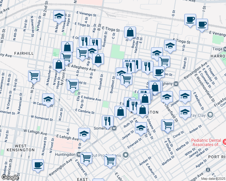 map of restaurants, bars, coffee shops, grocery stores, and more near 437 East Elkhart Street in Philadelphia
