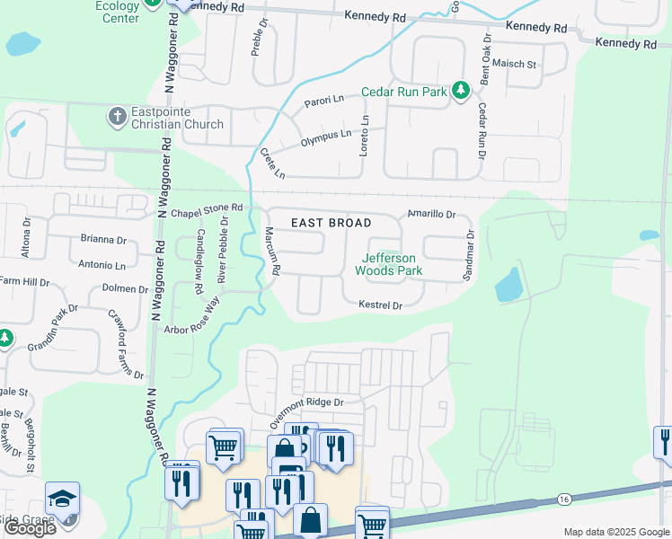 map of restaurants, bars, coffee shops, grocery stores, and more near 8271 Turret Drive in Blacklick