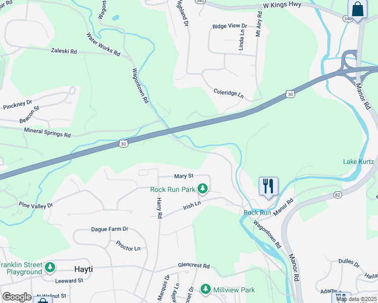 map of restaurants, bars, coffee shops, grocery stores, and more near 711 Wagontown Road in Coatesville