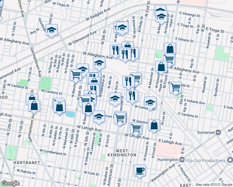 map of restaurants, bars, coffee shops, grocery stores, and more near 2949 North 3rd Street in Philadelphia