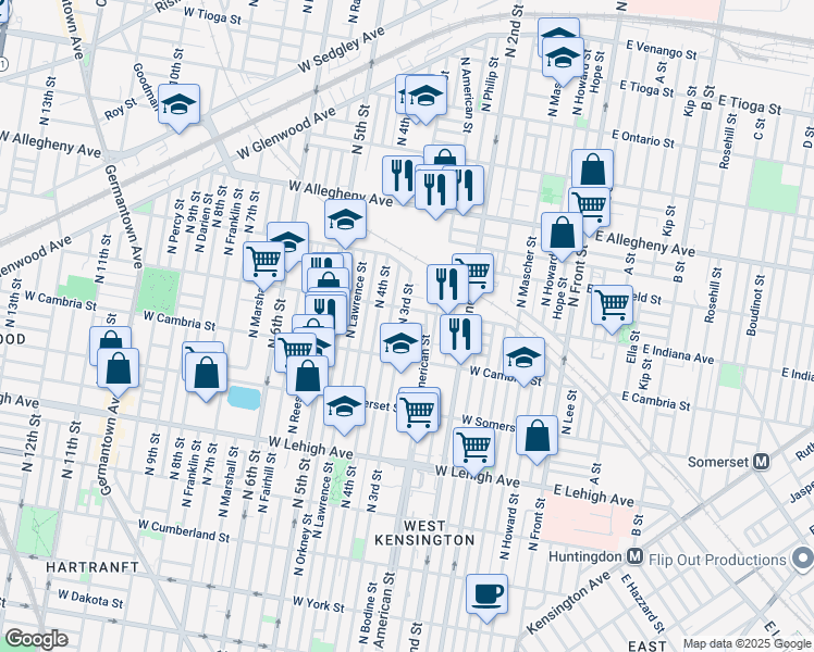 map of restaurants, bars, coffee shops, grocery stores, and more near 2949 North 3rd Street in Philadelphia