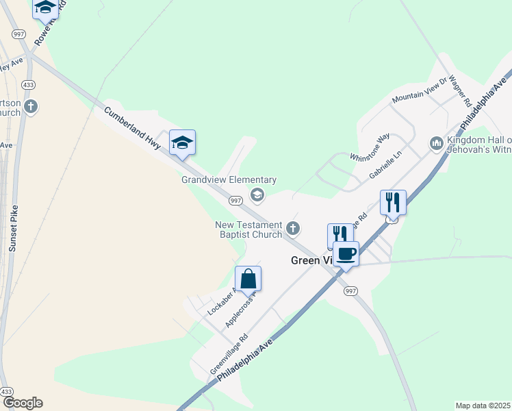 map of restaurants, bars, coffee shops, grocery stores, and more near 5538 Cumberland Highway in Chambersburg