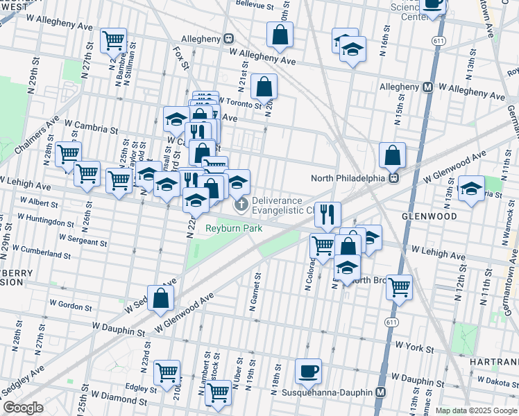 map of restaurants, bars, coffee shops, grocery stores, and more near 2724 North Opal Street in Philadelphia