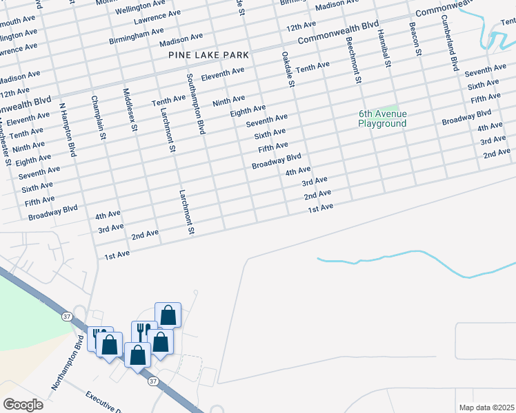 map of restaurants, bars, coffee shops, grocery stores, and more near 1301 2nd Avenue in Toms River