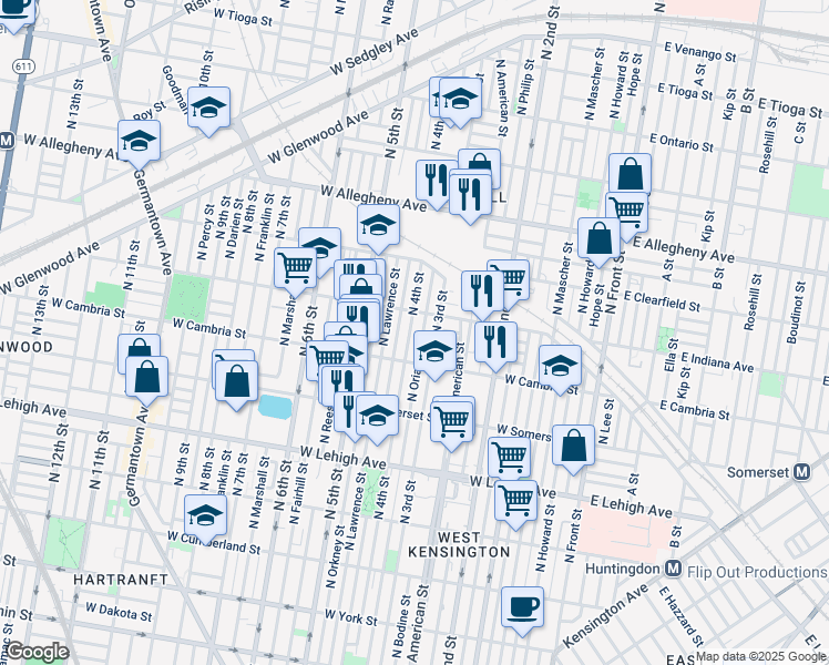 map of restaurants, bars, coffee shops, grocery stores, and more near 2943 North 4th Street in Philadelphia