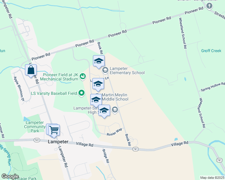 map of restaurants, bars, coffee shops, grocery stores, and more near 1600 Book Road in Lancaster