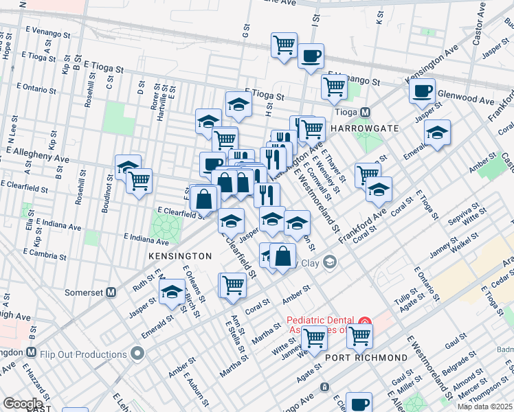 map of restaurants, bars, coffee shops, grocery stores, and more near 1829 East Allegheny Avenue in Philadelphia