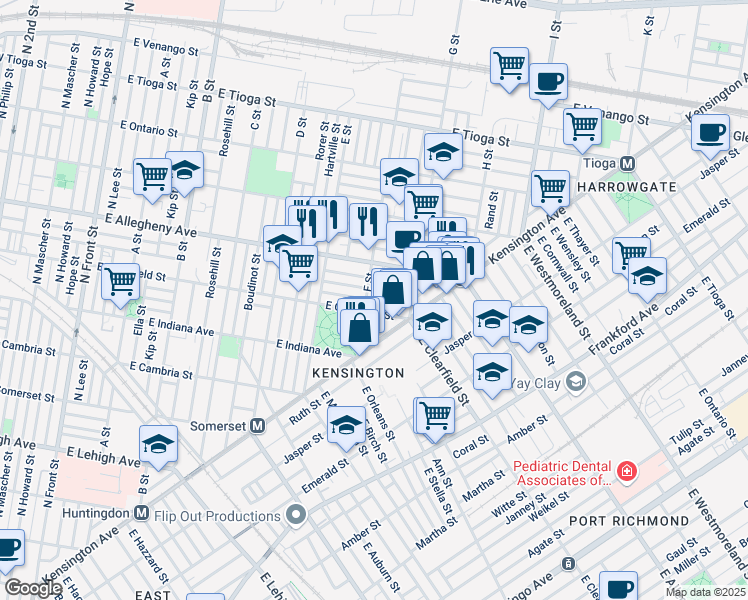 map of restaurants, bars, coffee shops, grocery stores, and more near 3131 Weymouth Street in Philadelphia