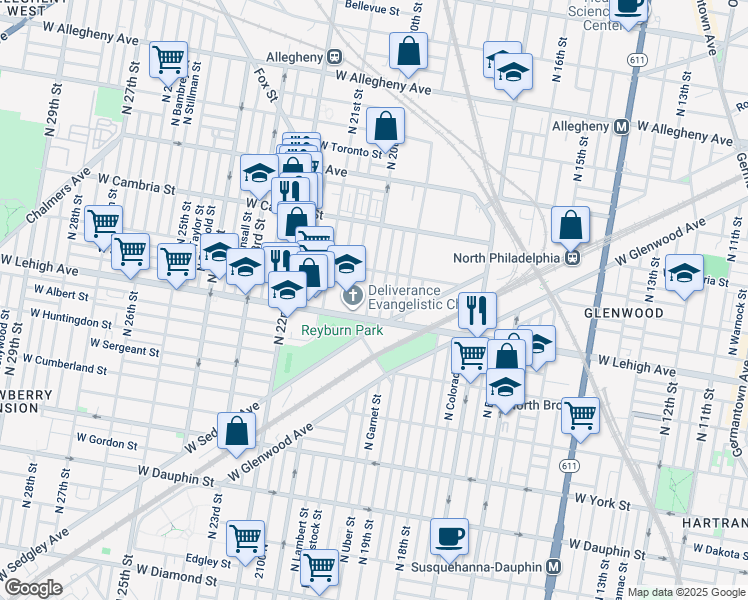 map of restaurants, bars, coffee shops, grocery stores, and more near 2725 North 20th Street in Philadelphia