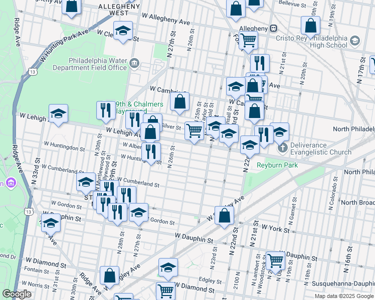 map of restaurants, bars, coffee shops, grocery stores, and more near in Philadelphia