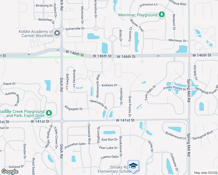 map of restaurants, bars, coffee shops, grocery stores, and more near 1371 Kirklees Drive in Carmel
