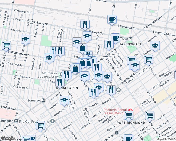 map of restaurants, bars, coffee shops, grocery stores, and more near in Philadelphia
