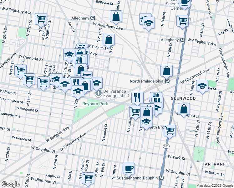 map of restaurants, bars, coffee shops, grocery stores, and more near 2723 North 19th Street in Philadelphia