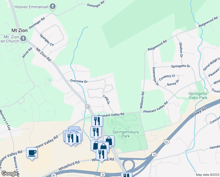 map of restaurants, bars, coffee shops, grocery stores, and more near 145 Carriage Hill Lane in York