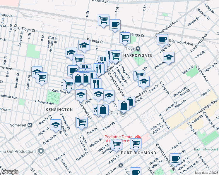 map of restaurants, bars, coffee shops, grocery stores, and more near 3249 Jasper Street in Philadelphia