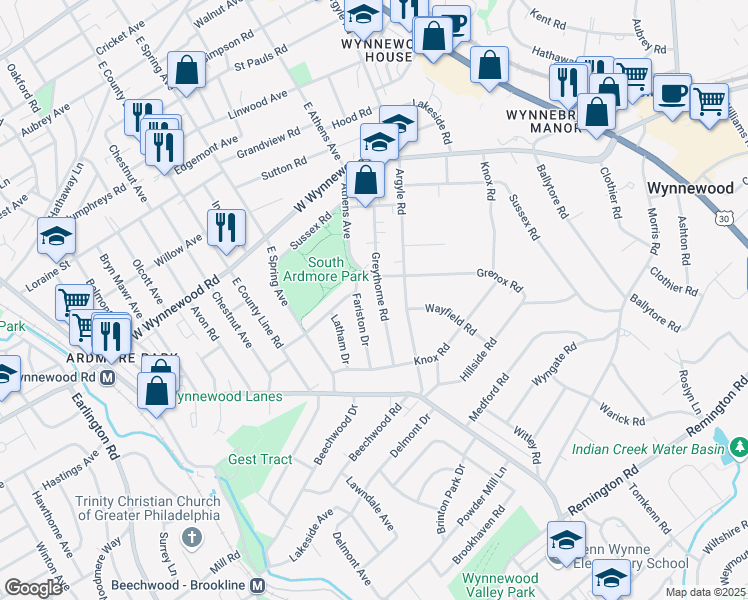 map of restaurants, bars, coffee shops, grocery stores, and more near 628 Greythorne Road in Wynnewood