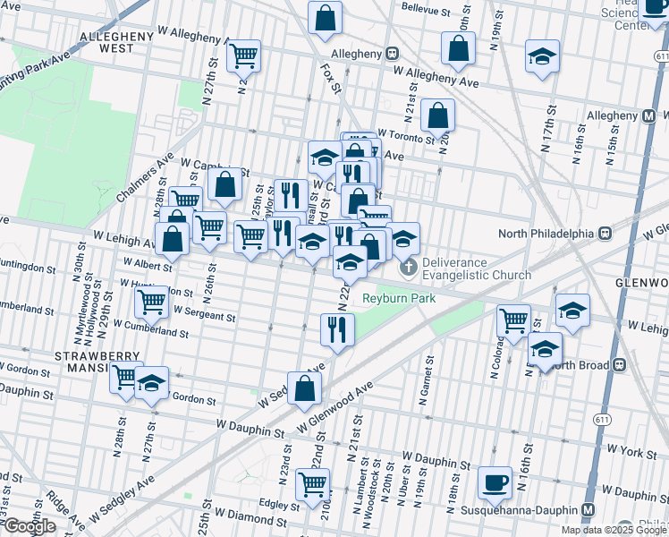 map of restaurants, bars, coffee shops, grocery stores, and more near in Philadelphia