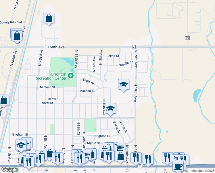 map of restaurants, bars, coffee shops, grocery stores, and more near 1551 Midland Street in Brighton