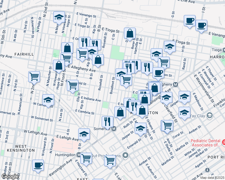 map of restaurants, bars, coffee shops, grocery stores, and more near 416 East Clearfield Street in Philadelphia
