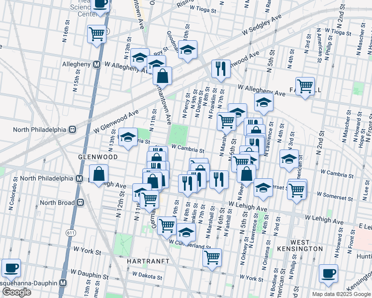 map of restaurants, bars, coffee shops, grocery stores, and more near in Philadelphia