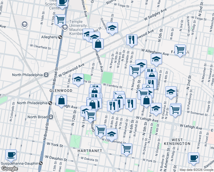 map of restaurants, bars, coffee shops, grocery stores, and more near in Philadelphia