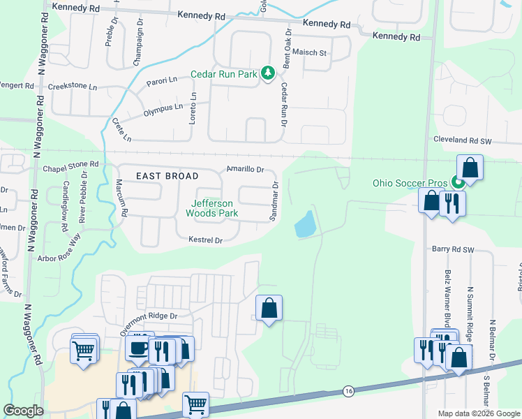 map of restaurants, bars, coffee shops, grocery stores, and more near 8573 Abilene Drive in Blacklick