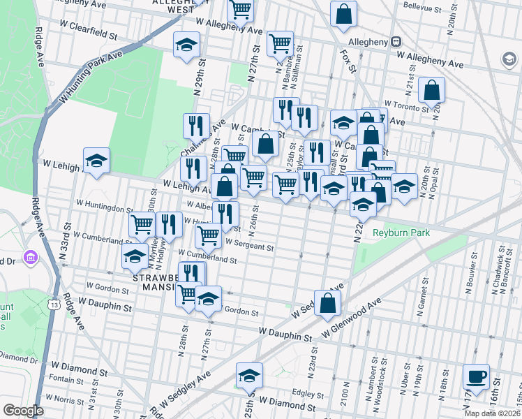map of restaurants, bars, coffee shops, grocery stores, and more near in Philadelphia