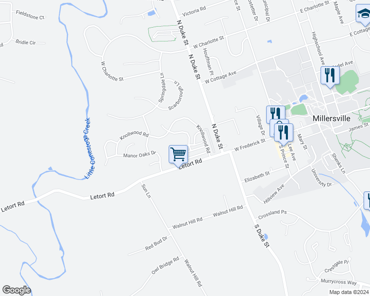map of restaurants, bars, coffee shops, grocery stores, and more near 191 Cartledge Lane in Millersville