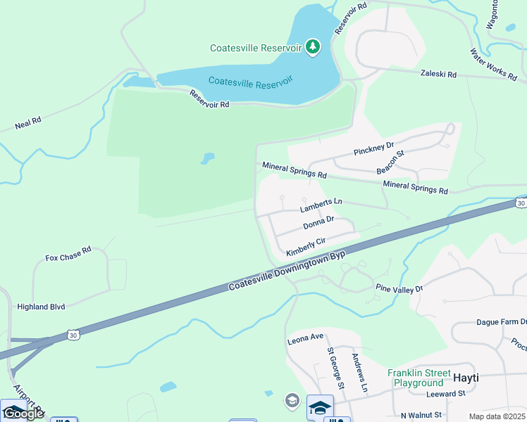 map of restaurants, bars, coffee shops, grocery stores, and more near 13 Lamberts Lane in Coatesville