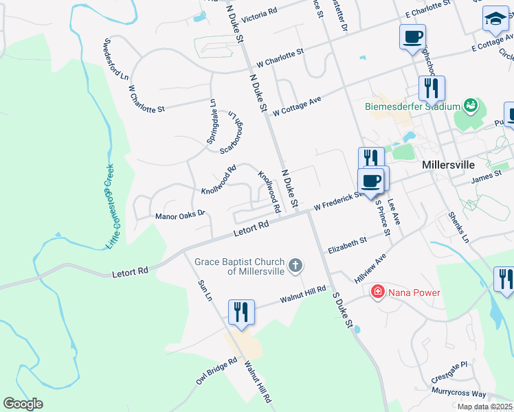 map of restaurants, bars, coffee shops, grocery stores, and more near 207 Cartledge Lane in Millersville