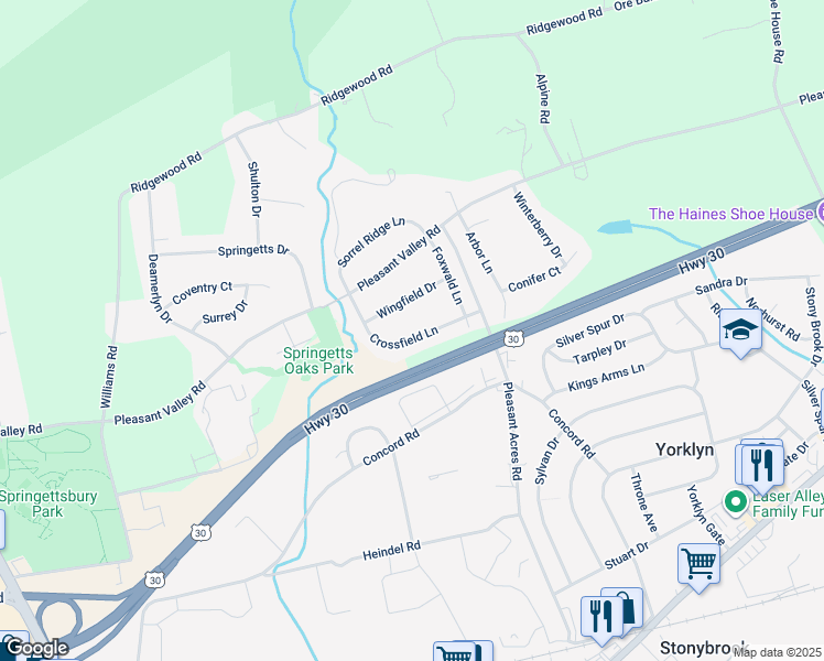 map of restaurants, bars, coffee shops, grocery stores, and more near 3687 Crossfield Lane in York