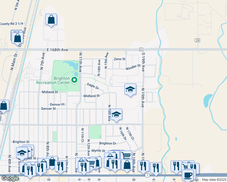map of restaurants, bars, coffee shops, grocery stores, and more near 1551 Midland Street in Brighton