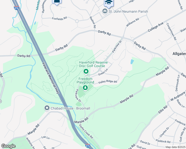 map of restaurants, bars, coffee shops, grocery stores, and more near 9000 Parkview Drive in Haverford