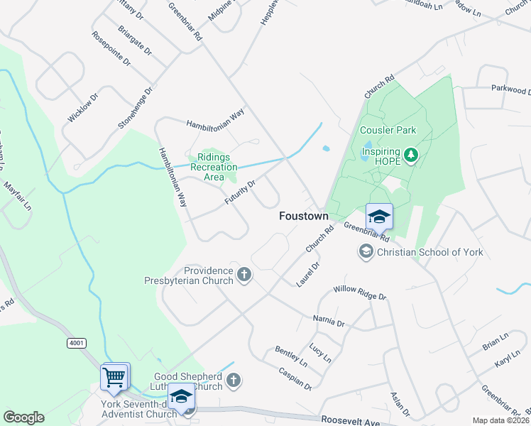 map of restaurants, bars, coffee shops, grocery stores, and more near 45 Riding Silks Lane in York