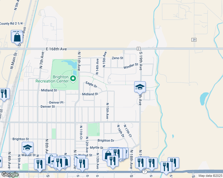 map of restaurants, bars, coffee shops, grocery stores, and more near 1551 Midland Street in Brighton